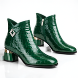 Women's Croc Block Heel Ankle Boots - Date Night