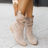 Women's Slouchy Mid-Calf Boots - Casual Everyday Wear