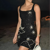 Women's Beaded Moon and Stars Mini Dress - Party Wear