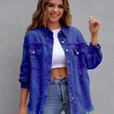 Women's Distressed Frayed Hem Shirt - Casual Daily Wear