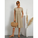 Women's Short Sleeve Smock Midi Dress - Casual Wear