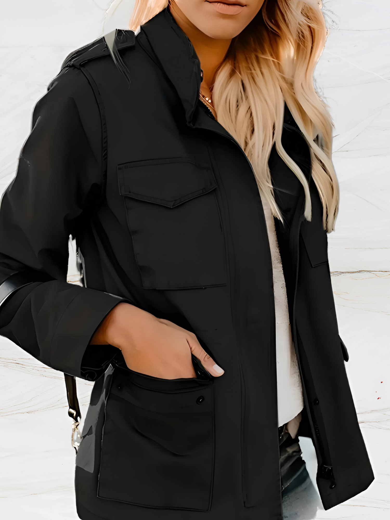 Women's Utility Pocket Military Jacket - Casual Outerwear