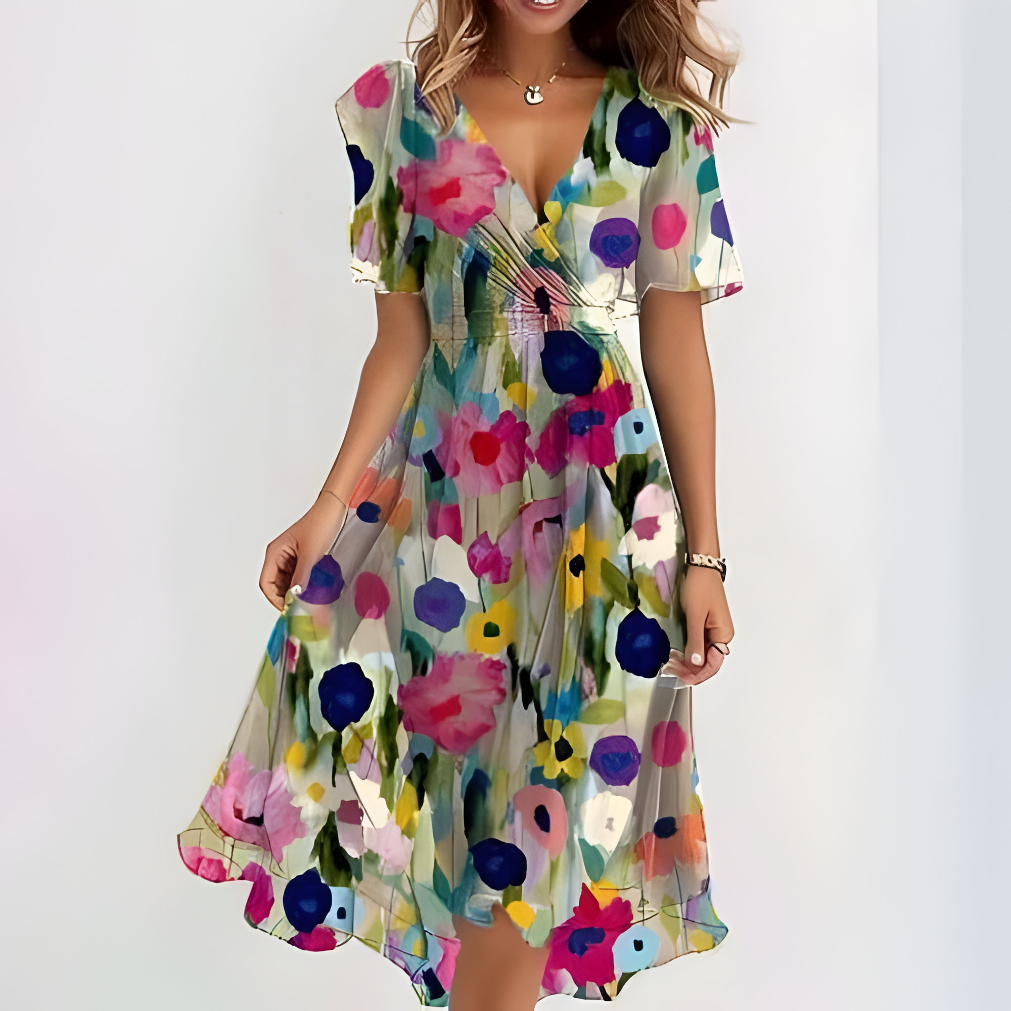 Women's V-Neck Flutter Sleeve Floral Midi Dress - Garden Party Event