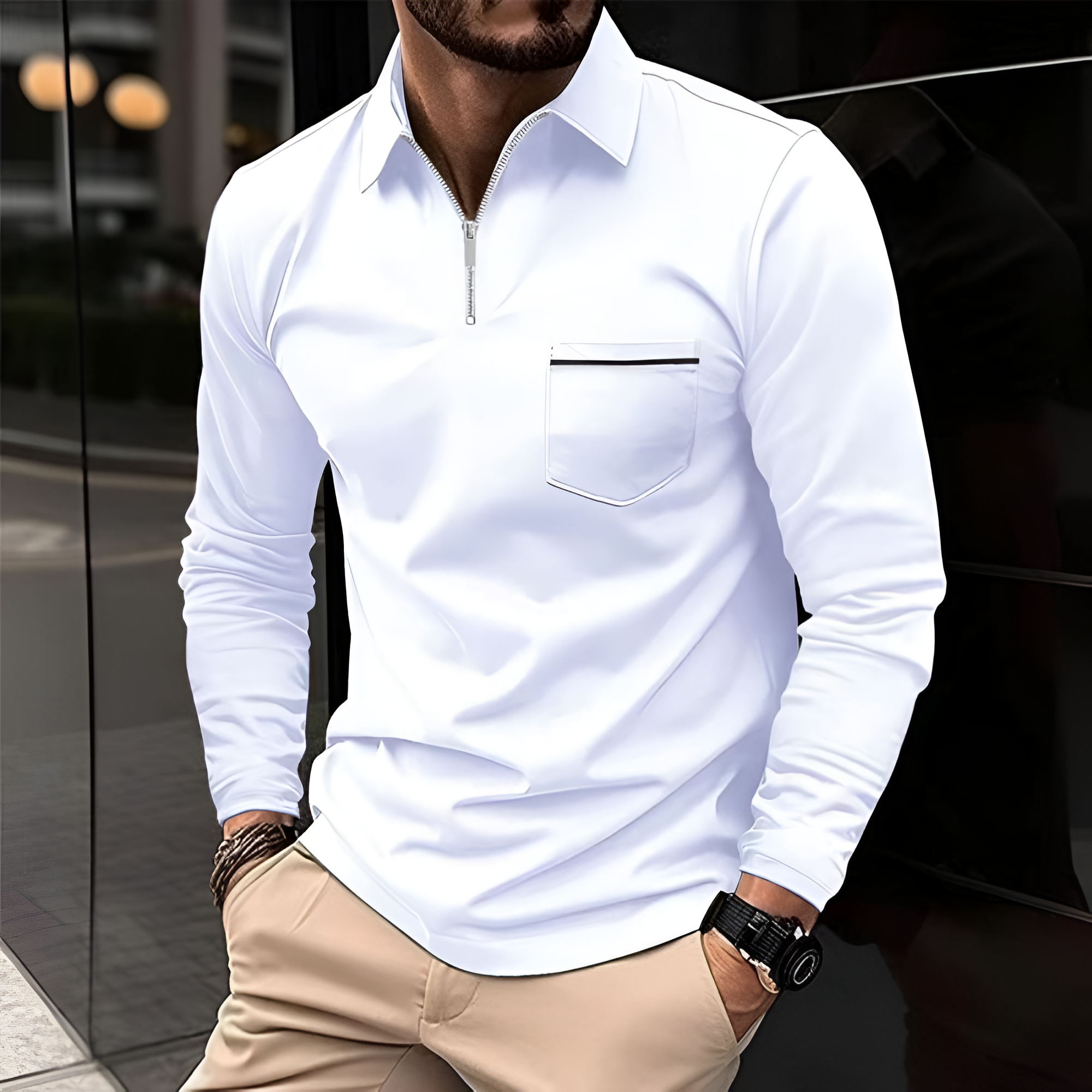 Men's Slim Fit Quarter Zip Polo Shirt - Smart Casual