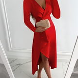 Women's V-Neck Long Sleeve Sheath Dress - Evening Wear