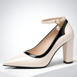 Women's Ankle Strap Block Heel Pumps - Date Night