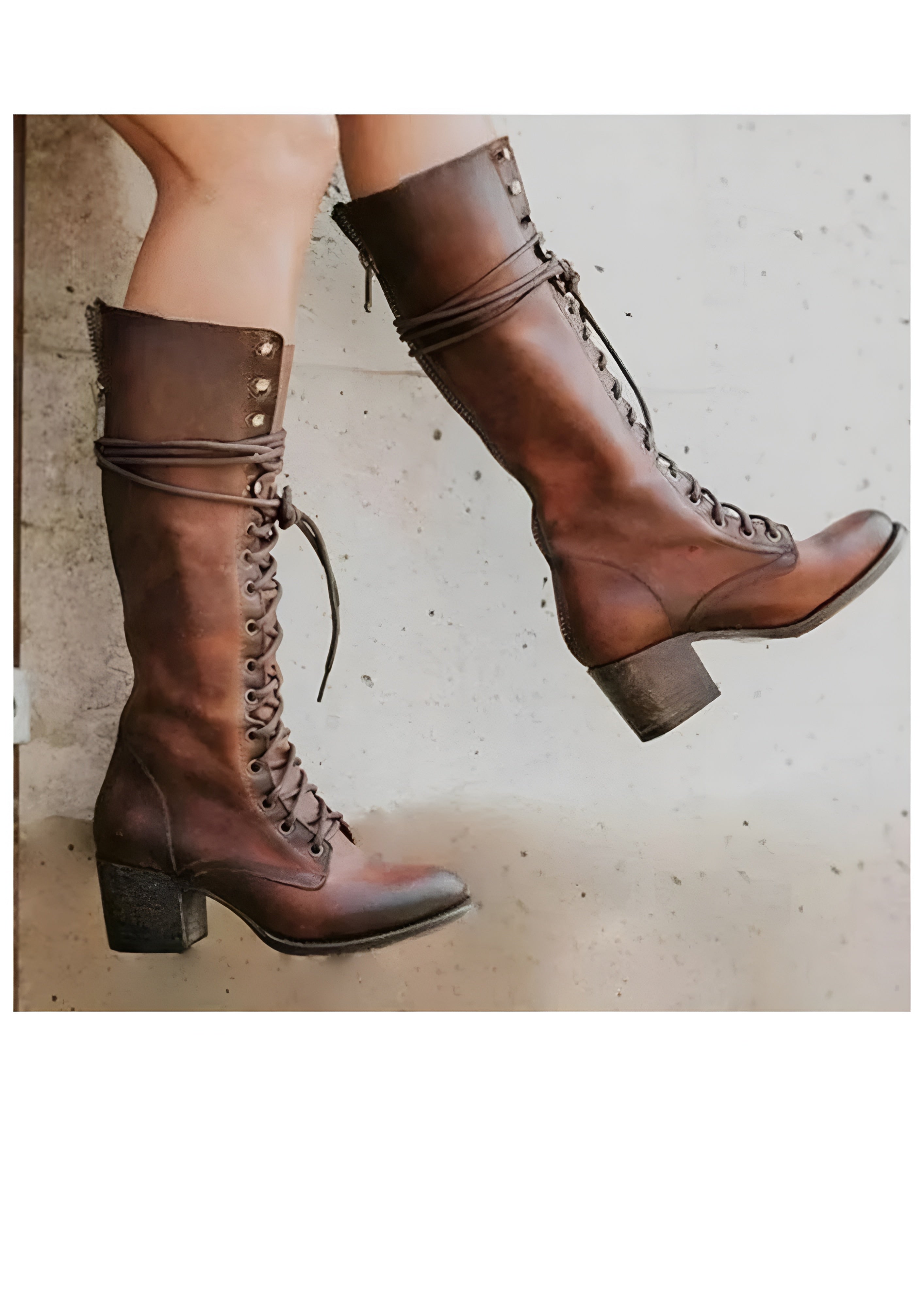 Women’s Lace-Up Knee High Boots - Sturdy Block Heel Fashion Wear