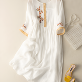 Women's Embroidered A-Line Midi Dress - Casual Outing
