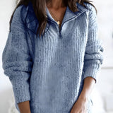 Women’s Zip-Up Ribbed Sweater - Everyday Winter Wear