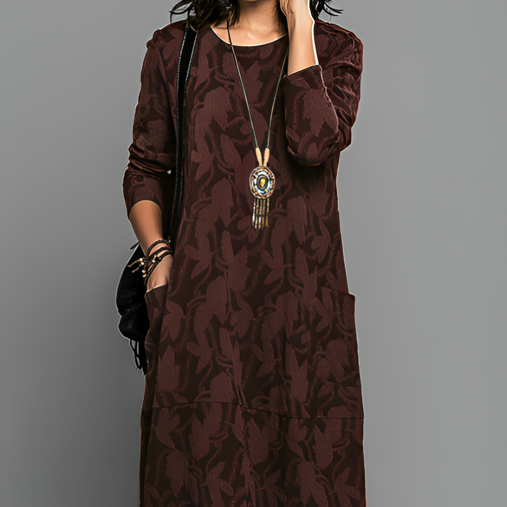 Women's Maxi Dress Patterned Long Sleeve - Casual Wear