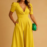Women's Puff Sleeve Jumpsuit - Elegant Casual Wear