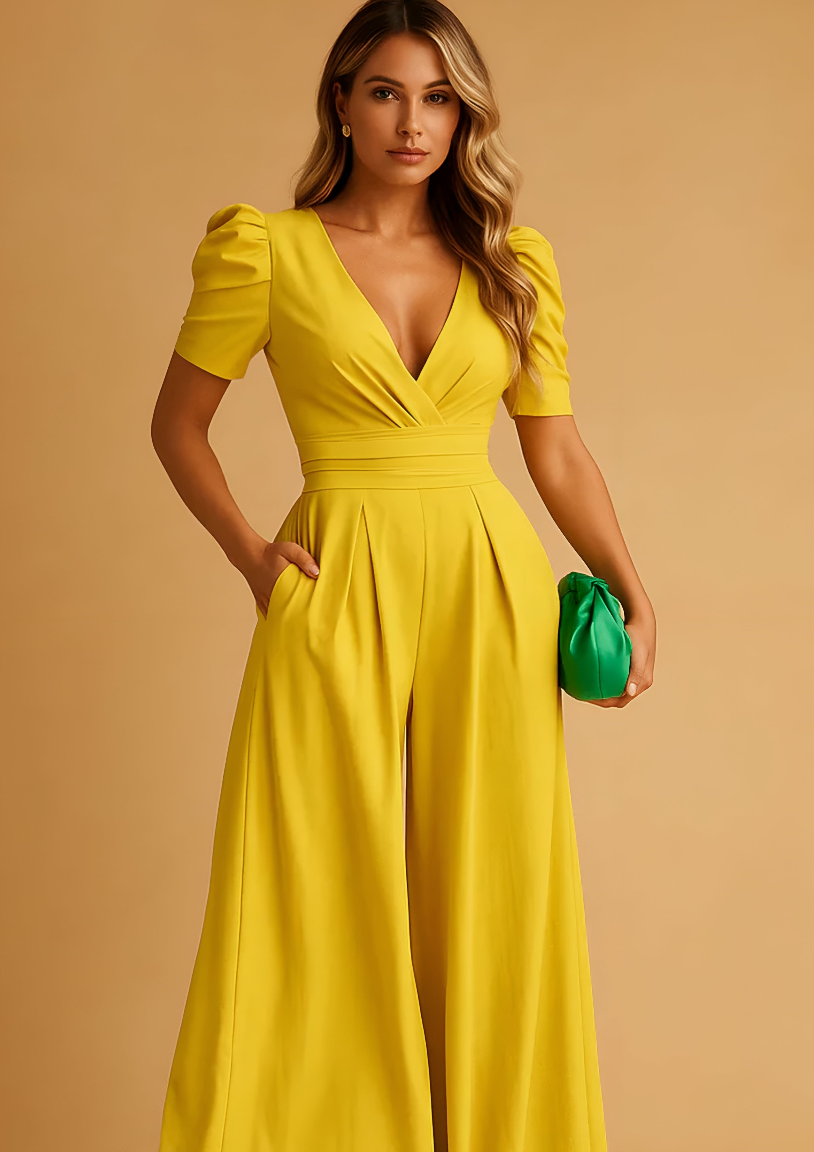 Women's Puff Sleeve Jumpsuit - Elegant Casual Wear