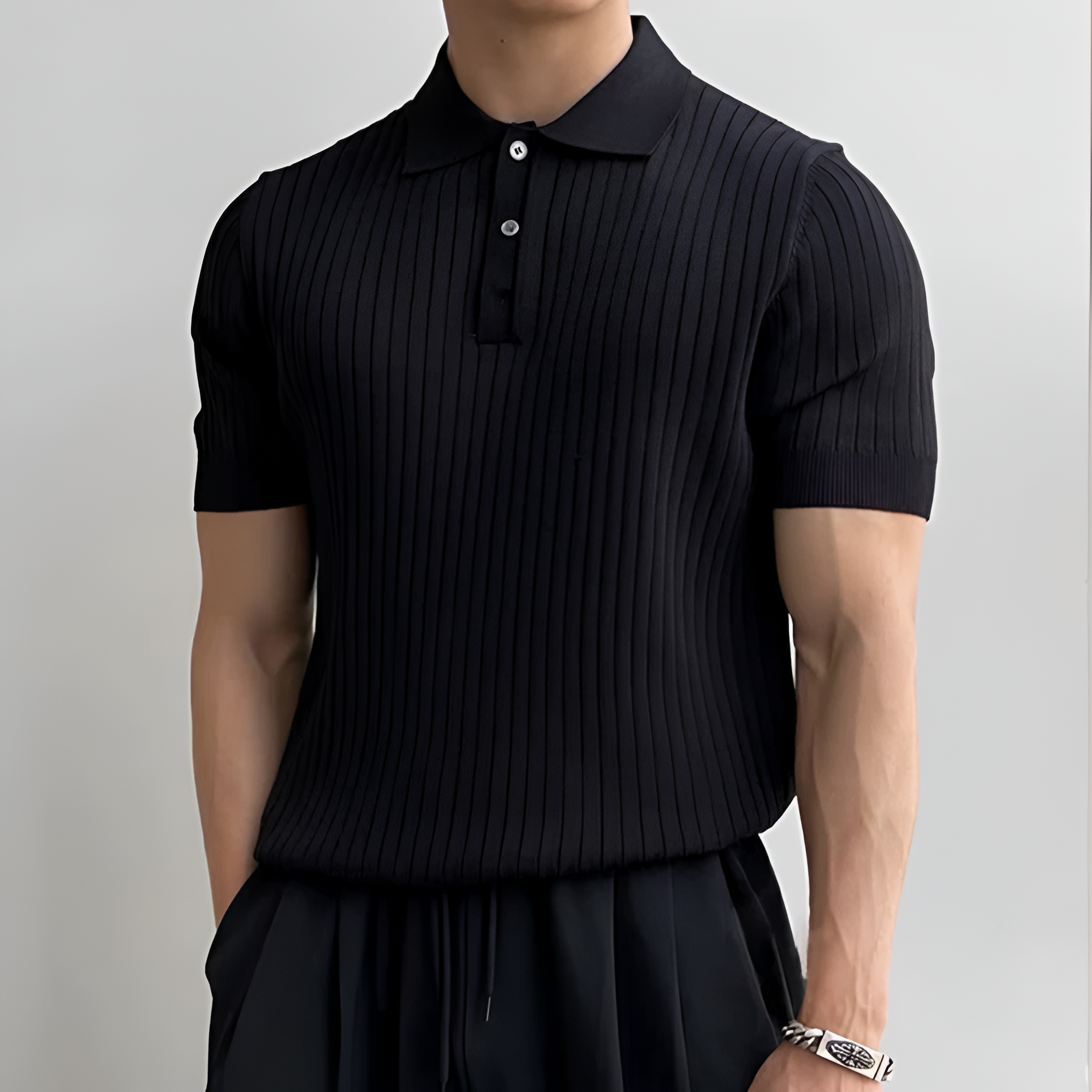 Men's Ribbed Knit Polo Shirt - Business Casual