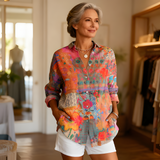 Women's Button Up Shirt Floral Patchwork Design - Casual Outing