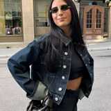 Women's Deep Wash Cuffed Jacket Set - Casual Streetwear