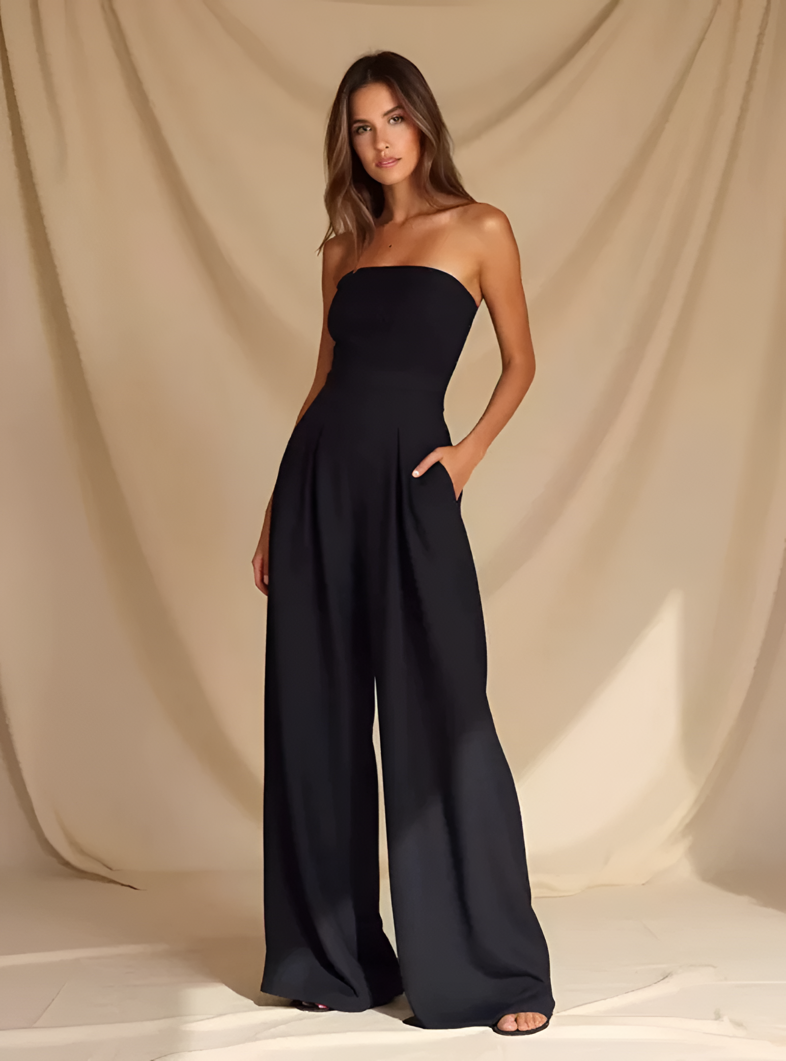 Women's Strapless Wide Leg Jumpsuit - Formal Evening Wear