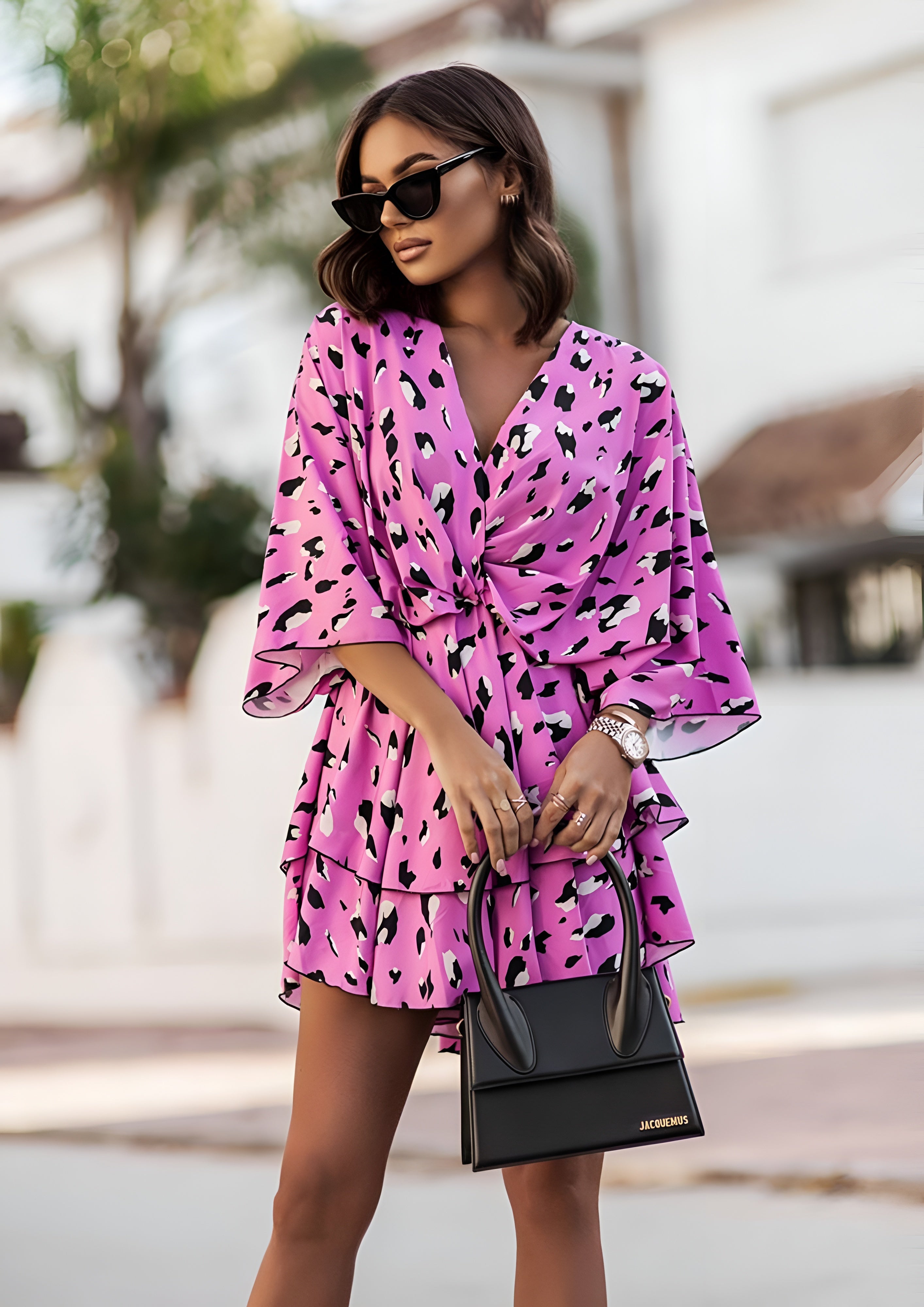 Women's Tiered Skirt Mini Dress - Tropical Summer Wear