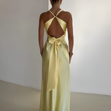Women's Knot Front Backless Maxi Dress - Evening Event