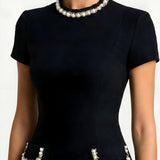 Women’s Pearl Trim Mini Dress - Casual Wear