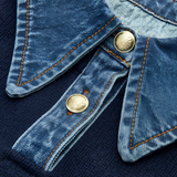 Women's Denim Panel Lapel Sweater - Casual Everyday Wear