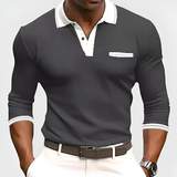 Men's Contrast Collar Long Sleeve Polo - Smart Casual