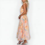 Women's Halter Neck Floral Maxi Dress - Wedding Guest