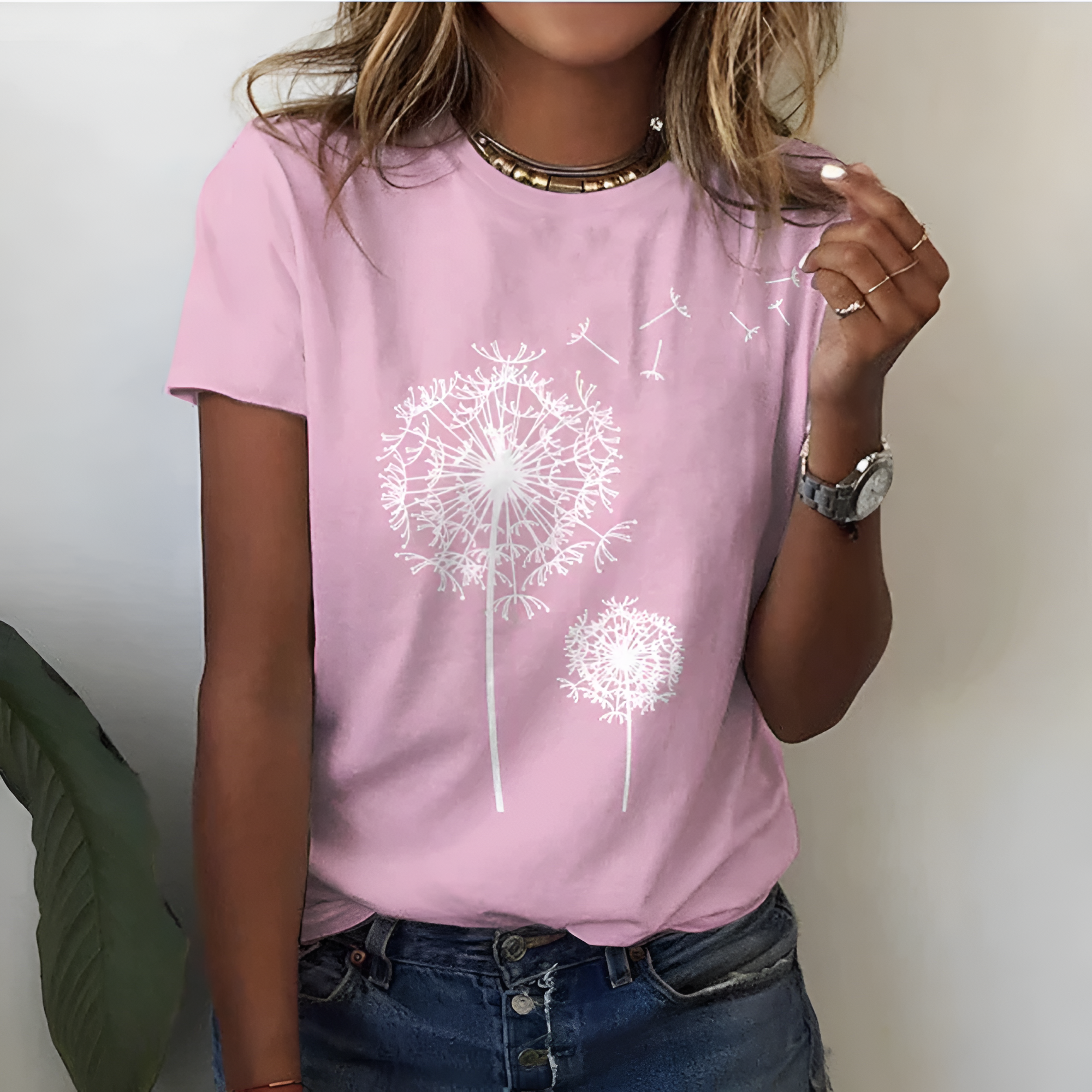 Women's Dandelion Graphic Crew Neck Shirt - Casual Daily Wear
