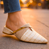 Women's Croc Embossed Pointed Toe Mules - Professional Office Wear