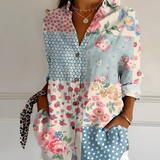 Women's Floral Print Long Sleeve Shirt - Casual Wear