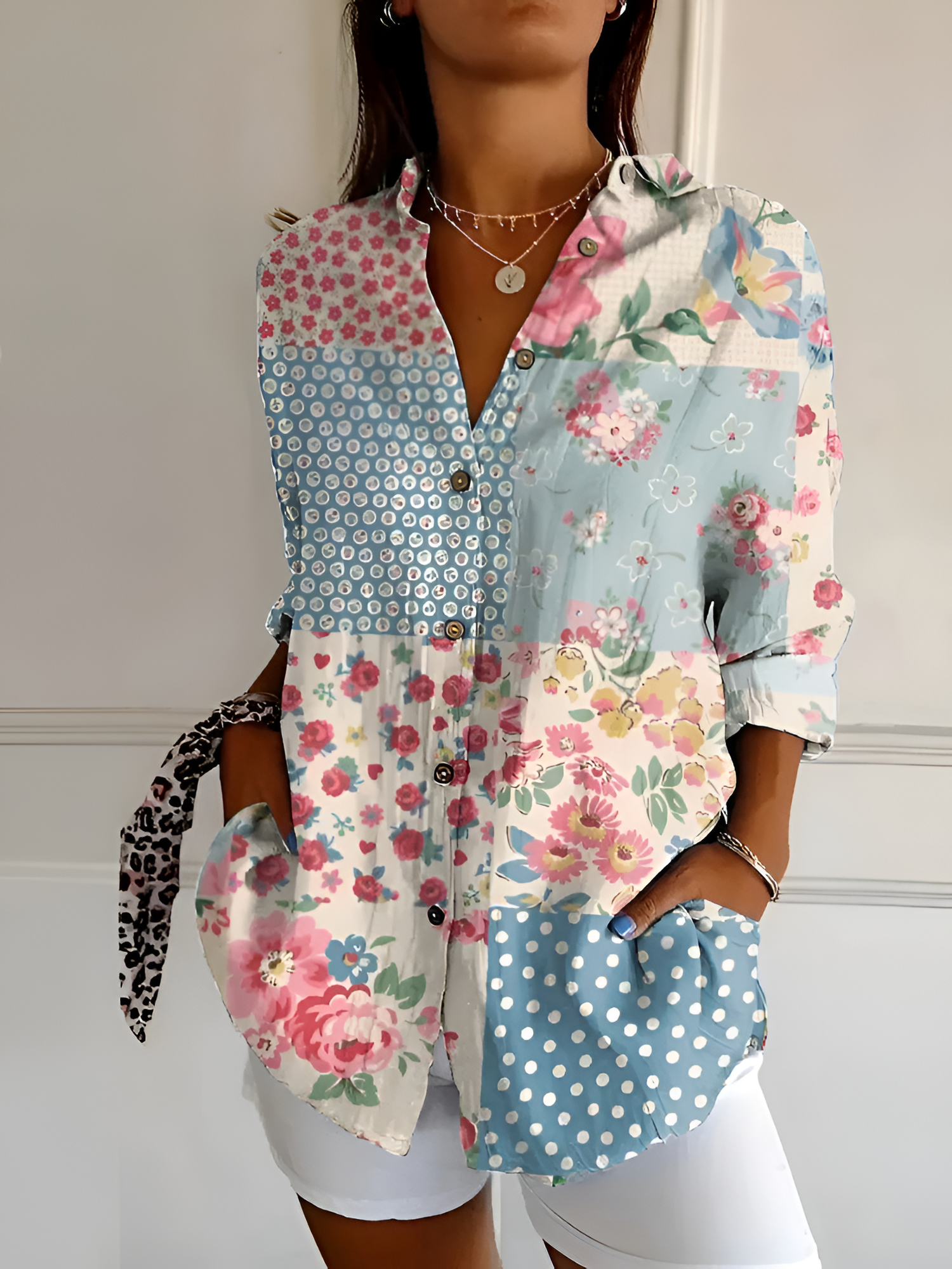 Women's Floral Print Long Sleeve Shirt - Casual Wear