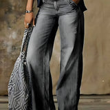 Women’s Vintage Wash Wide Leg Jeans - Casual Streetwear