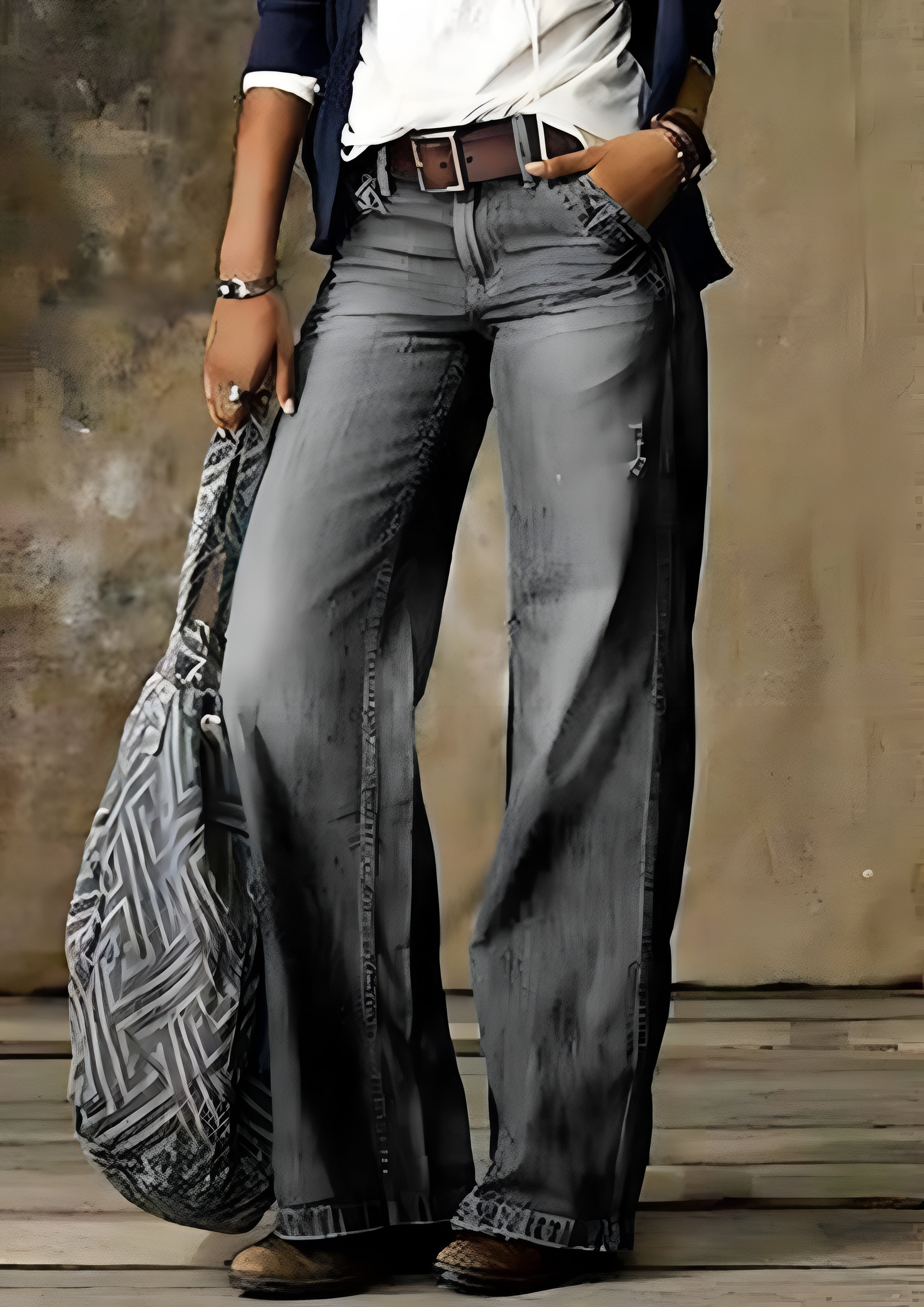 Women’s Vintage Wash Wide Leg Jeans - Casual Streetwear