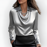 Women's Drape Long Sleeve Blouse - Office Wear