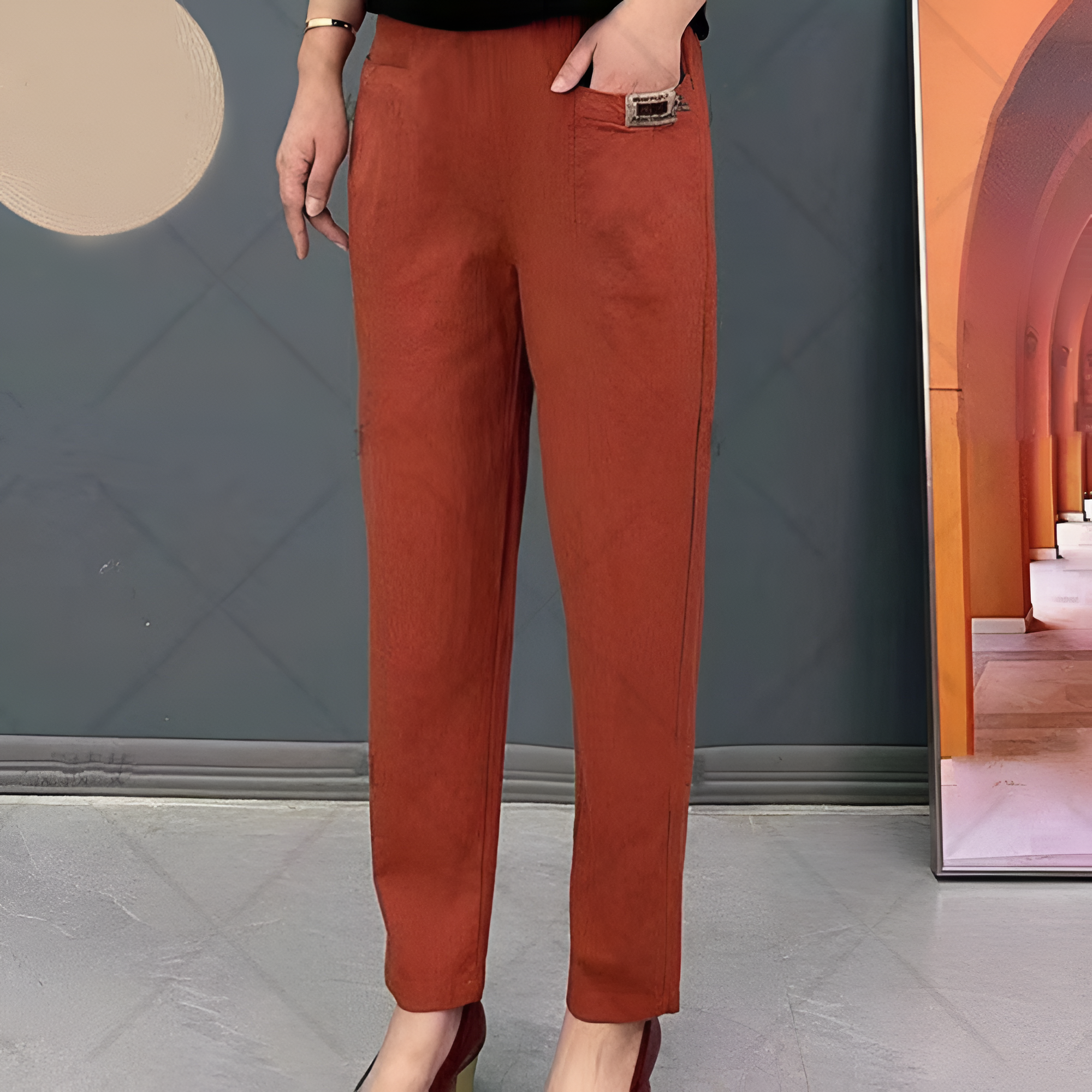 Women's High Waisted Straight Leg Trousers - Casual Workwear
