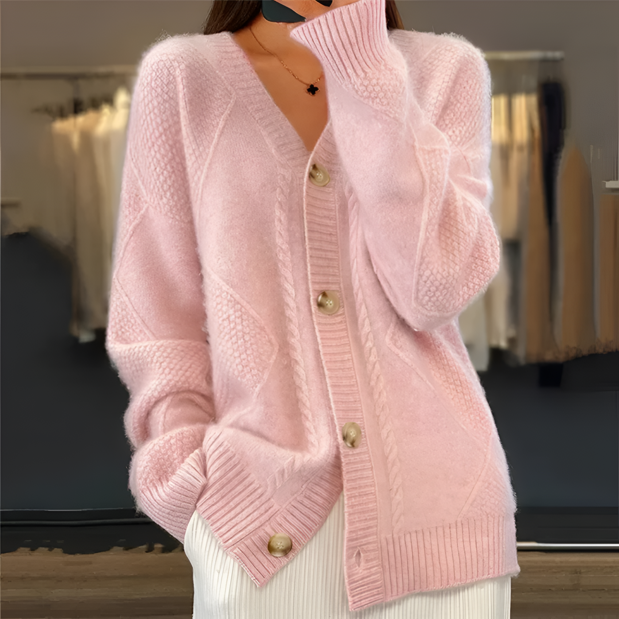 Women's V-Neck Knitted Cardigan Sweater Coat - Casual Outerwear