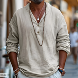 Men's Henley Neck Long Sleeve Shirt - Casual Daily Wear