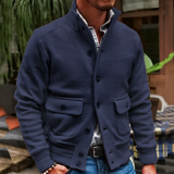 Men's Ribbed Stand Collar Button Jacket - Casual Everyday