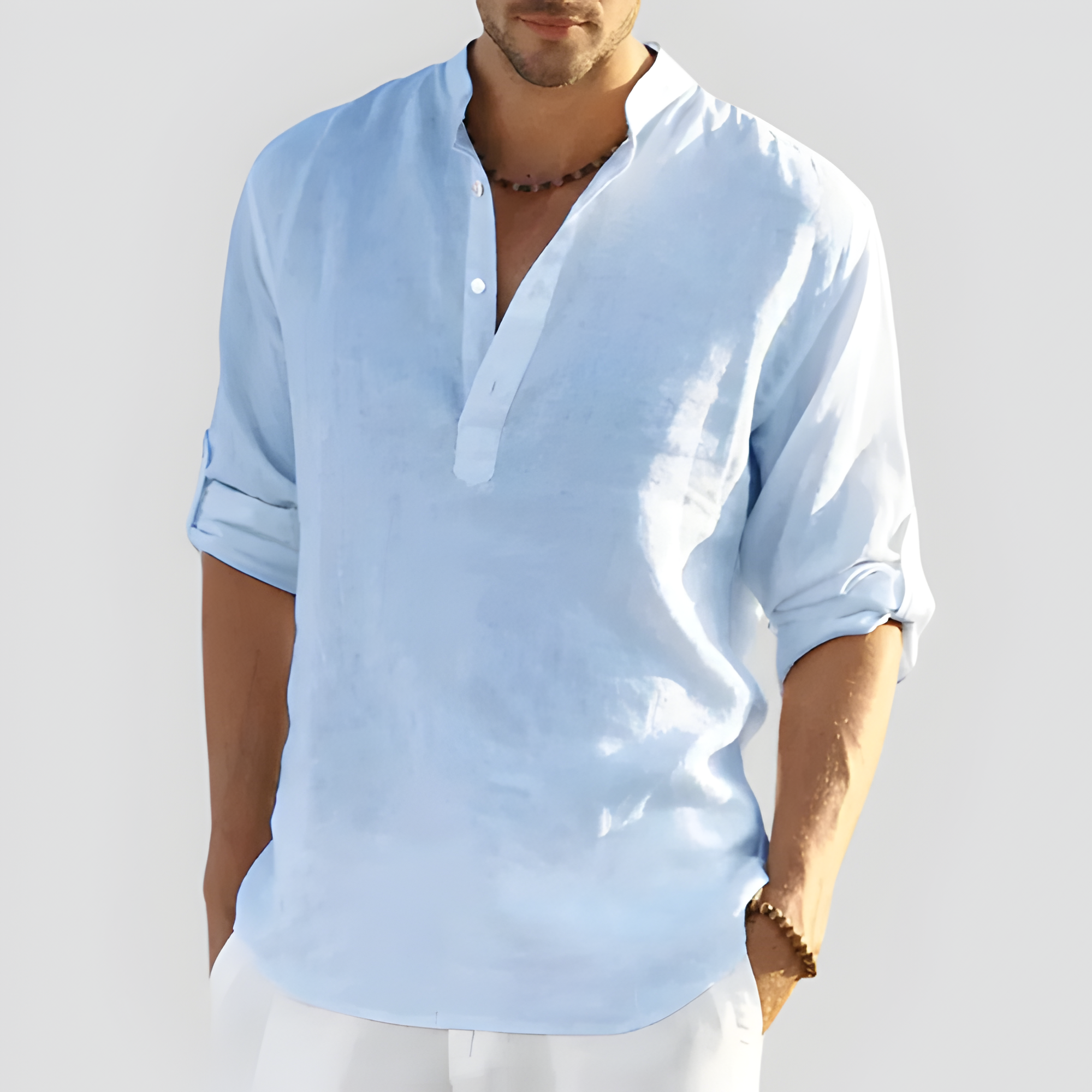 Men's Henley Shirt Long Sleeve Grandad Collar - Casual Wear