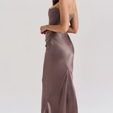 Women's Strapless Corset Bodice Draped Waist Maxi Dress - Special Occasion