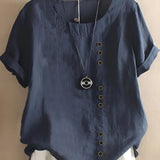 Women's Blouse Short Sleeve Button Detail - Casual Daily Wear