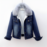 Women's Faux-Shearling Lined Trucker Jacket - Casual Outerwear
