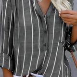 Women's Long Sleeve Striped Blouse - Casual Wear