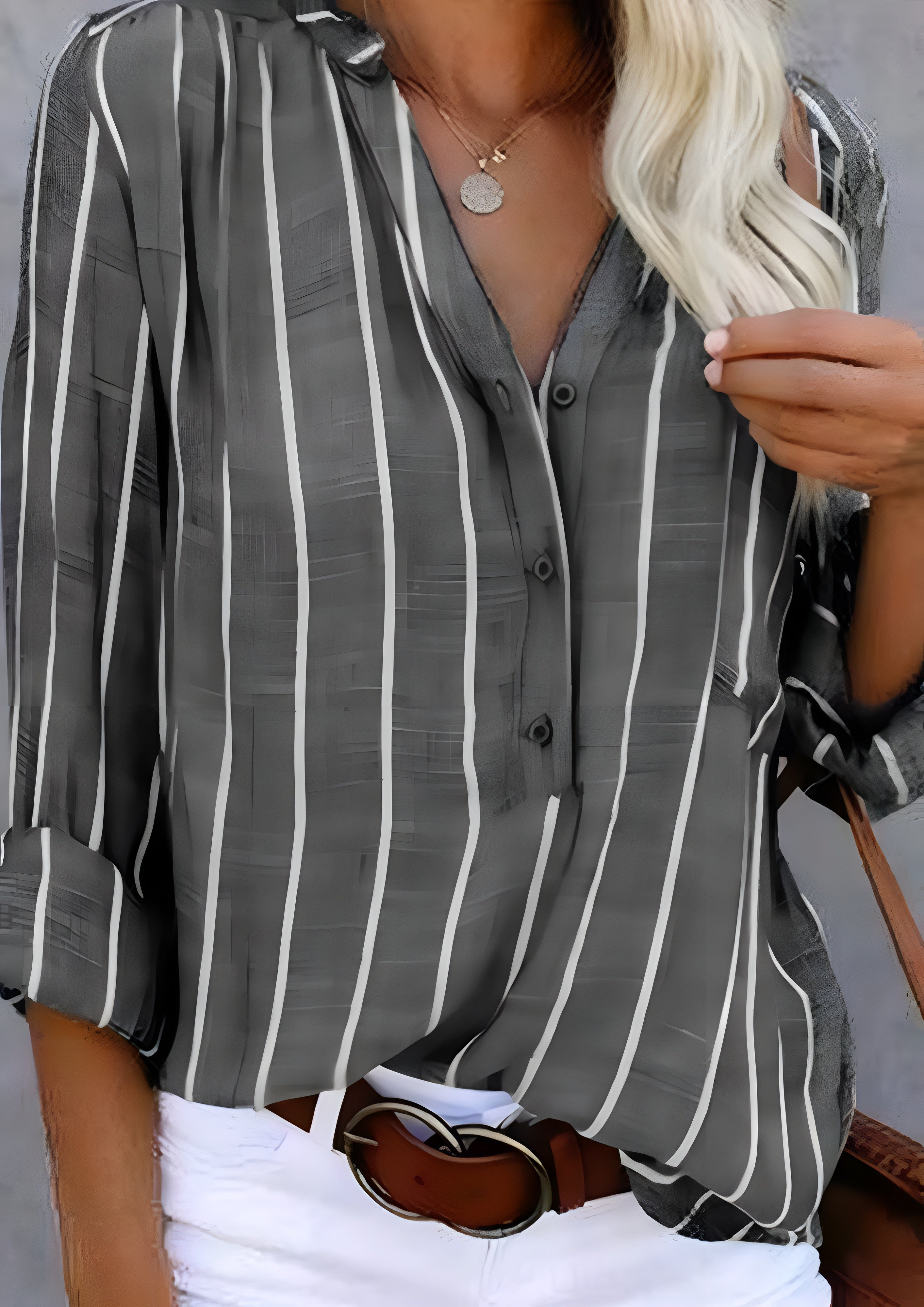 Women's Long Sleeve Striped Blouse - Casual Wear
