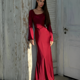 Women's Maxi Dress Long Bell Sleeve Drape Neck - Evening Wear