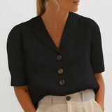 Women's Short Sleeve Puff Shoulder Button Up - Office Wear