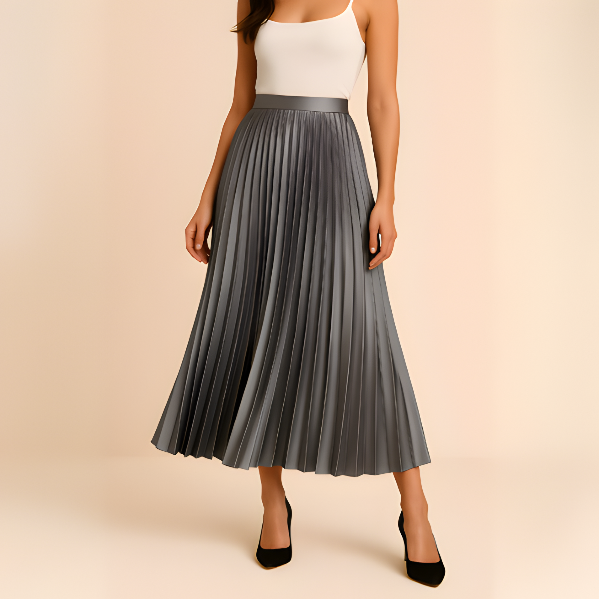 Women's Pleated Skirt High-Waisted A-Line Style - Office Wear
