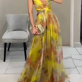 Women's Floral Print Cutout Maxi Dress - Evening Gala