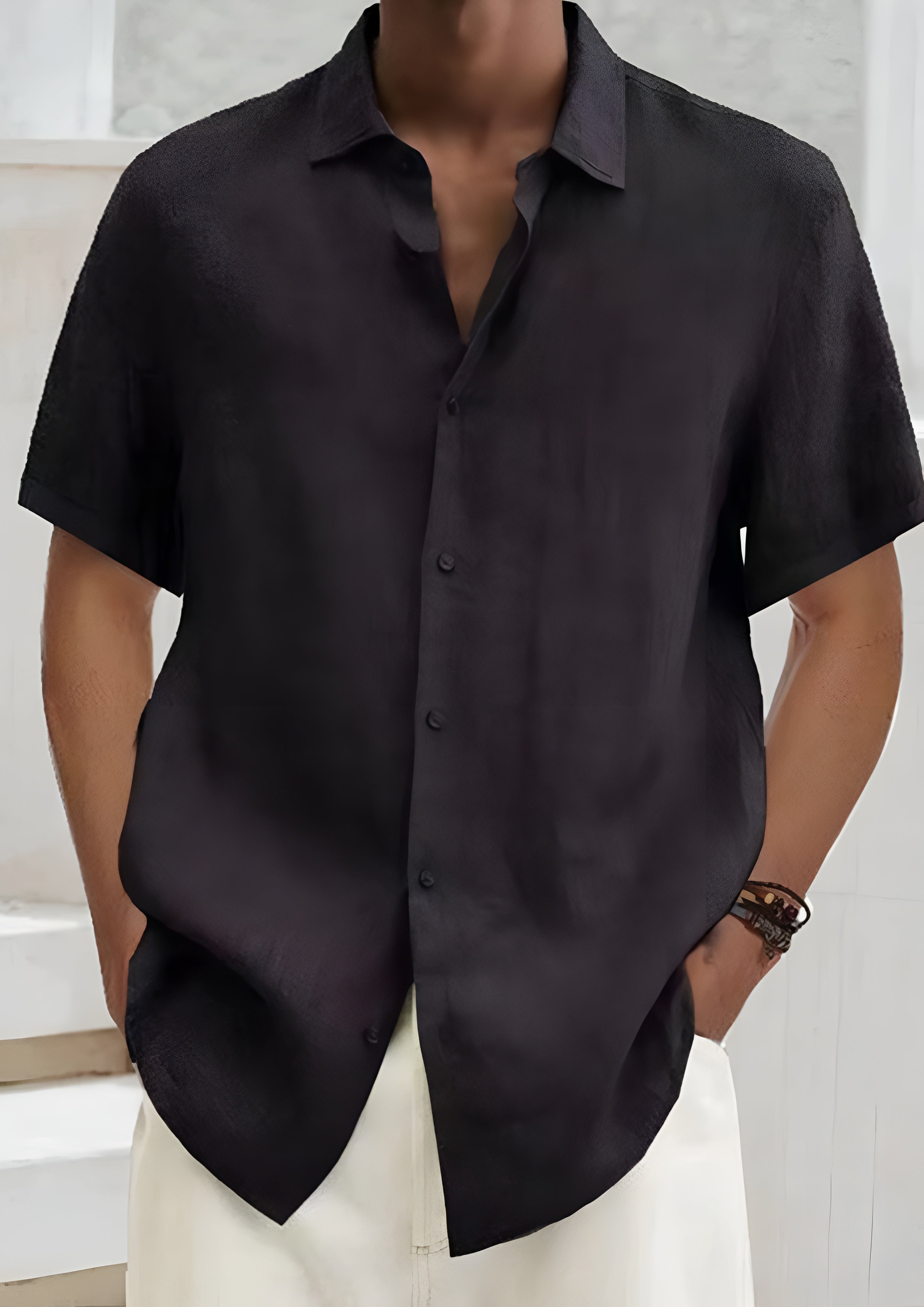 Men's Button Down Collared Shirt - Summer Casual Wear