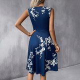 Women's Floral Print Wrap Neck Midi Dress - Summer Casual