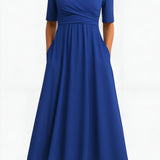Women’s V-Neck Pleated Dress - Casual Evening Wear